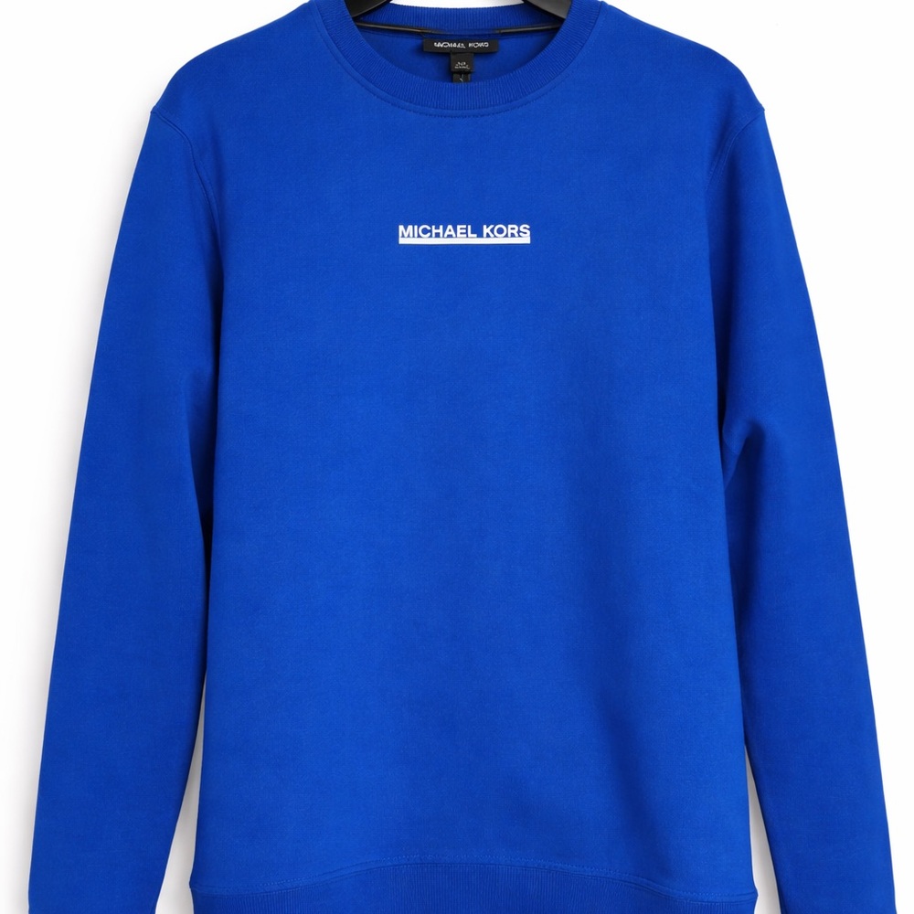 Michael Kors Blue Logo Crewneck Sweatshirt – Minimalist Casual Pullover (Size L)
